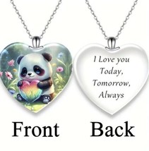 Panda Heart Shaped Crystal Pendant Necklace. Panda Front Saying Back. New. - £7.87 GBP