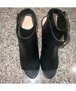 Beautiful Black and Gold Open Toe Leather Wedge - $28.00