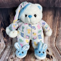 Vintage Teddy Bear Plush Stuffed Animal Blue Bunny Rabbit Slippers Baby ... - £37.26 GBP