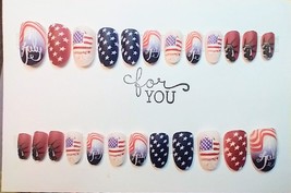 24pc Press on Nails 4th of July Red White and Blue Stripes and Stars Fla... - £6.39 GBP