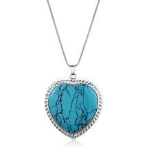 Vintage Turquoise Twisted Heart Shape Pendant 925 Sterling Silver Necklace 16&quot; - £120.61 GBP