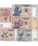 Congo, (Set of 5) 1, 5, 10, 20, 50 Francs, 1997, Banque Nationale Du con... - $29.58