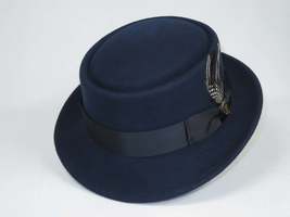 Mens Bruno Capelo Dress Hat Australian Wool Crushable Pork Pie Jazz PP102 Navy image 3