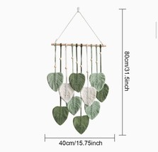 NEW Macrame Wall Art Green Leaves Bohemian Tapestry Wall Hanging Nursery Plant - $17.95