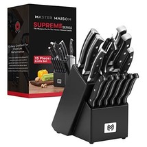 15-Piece Kitchen Knife Set With Wooden Block and Sharpener - Best German Forg... - £72.02 GBP