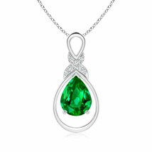 ANGARA 9x7mm Natural Emerald Infinity Pendant with Diamond &#39;X&#39; Motif in Silver - £755.53 GBP+