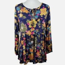 Rachel Zoe Navy Floral Long Sleeve Ruffle Blouse Size M Bust 38 In New With Tags - £24.21 GBP