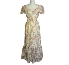 Solitaire Floral Maxi Dress Embroidered Eyelet Lace Trim Pastel Size Small - £45.06 GBP