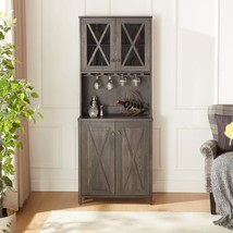 Farmhouse Bar Cabinet with Wine Rack &amp; Liquor Storage, Charcoal Grey - $2,798.61 MXN