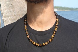 10mmTiger Eye Necklace - Mens Necklace - Beaded Necklace - Tribal Necklace - Goo - £23.12 GBP