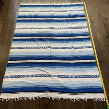 Mexican Serape Woven Throw / Rug / Blanket Blue Southwestern 78&quot; x 54&quot; - £36.18 GBP