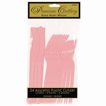 Heavy Weight New Pink Plastic 24 Ct Cutlery Asst Forks Knives Spoons - $4.35
