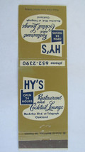 Hy&#39;s Restaurant Cocktail Lounge - Oakland, California 20 Strike Matchbook Cover  - £1.39 GBP