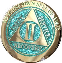 2 Year Elegant Glitter Aqua Turquoise Gold Silver Bi-Plated AA Medallion Chip II - £13.23 GBP