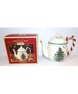 LOVELY SPODE CHRISTMAS TREE PEPPERMINT CANDY CANE HANDLE TEAPOT IN BOX - $79.59 CAD