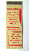 Elite Restaurant and Bar - Baltimore, Maryland 20 Strike Matchbook Cover MD - £1.58 GBP