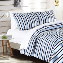 Blue Stripe Brushed Microfiber Bed Set With Sheets, Soft Comfortable Down - £56.89 GBP