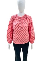 Doen Women&#39;s Jane Pink Sunflower Block Print Organic Cotton Blouse Tunic Top S - £145.93 GBP