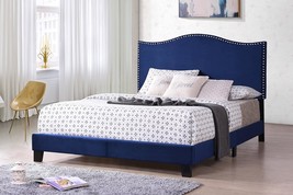 Full-Size Upholstered Bed By Kings Brand Furniture In Clarno Blue Velvet With - £183.59 GBP