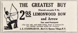 1933 Print Ad Lemonwood Bow &amp; Arrow Hand Made 6-FT Stemmler Queens Village,NY - £5.43 GBP