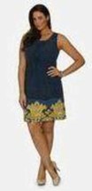 Womens Sun Dress Daisy Fuentes Blue Yellow Leopard Pleated Sleeveless $60-size L - £21.80 GBP