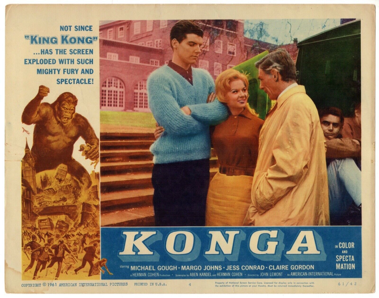 *KONGA (1961) Michael Gough, Jess Conrad &amp; Claire Gordon Outside College... - $35.00