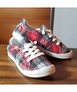 Forever Link Sneakers Size 6 Red Grey Plaid Flannel Memory Foam Heart - £17.72 GBP