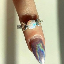 Triple Moon Goddess Ring With Opal Silver Opal Moon Ring Moon Phase Ring Women&#39;s - $69.19