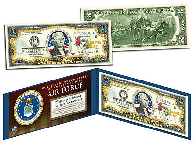 US AIR FORCE WWII Vintage Genuine Legal Tender Colorized U.S. $2 Bill - $14.92
