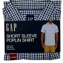 GAP Mens Shirt Size XL Plaid Short Sleeve Check Poplin Cotton Relaxed Blue - $11.88