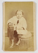 CDV Detroit MI Child White Fur Coat Stripe Stockings Lutge&#39;s Studio Photo CV40 - £10.35 GBP