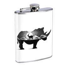 Rhino Art Black White Em1 Flask 8oz Stainless Steel Hip Drinking Whiskey - £12.02 GBP