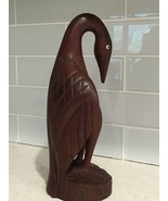 Vintage MCM Artisan carved wood Egret / Crane sculpture statue 13 in - $44.55