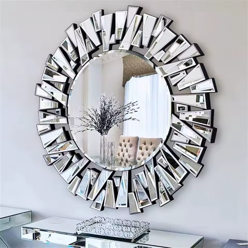 Large Round Wall Mirror - 31&quot; Beveled Silver Frame - $3,399.42 MXN