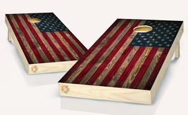 Cornhole American Flag Dark Wood Cornhole  Board Vinyl Wrap Laminated St... - £42.65 GBP