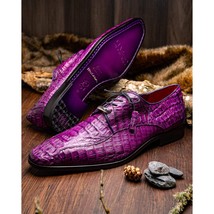 Apricena Genuine Caiman Crocodile Dress Derby's Shoes Purple image 7