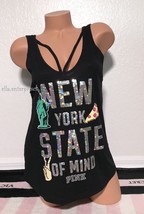 Victoria&#39;s Secret Pink New York State Of Mind Bling Strappy Front Tank T... - £43.24 GBP