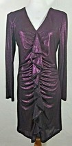 Sam Edelman Womens Dress Size 8 Purple Metallic Ruffled Sheath Ruched V ... - $39.99