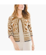 Sz 3 CHICO&#39;S Embellished Beaded 3/4 Sleeve Moroccan Leaf Print Cardigan ... - $29.99