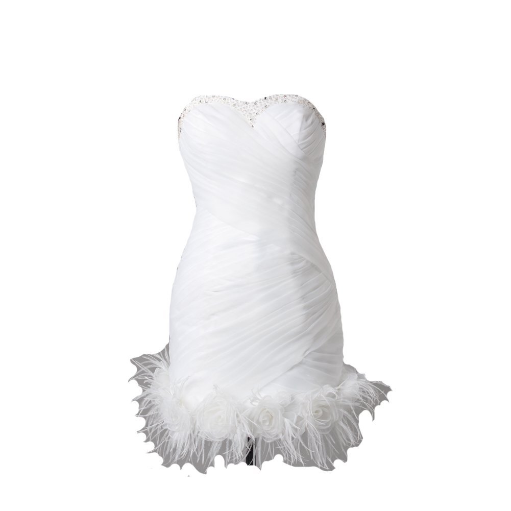 Kivary Women's Short Little White Beaded Feathers Informal Wedding Prom Cocktail