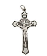 Saint St Benedict Medal Crucifix Cross Silver Plated Pendant Necklace 17... - $13.26 CAD