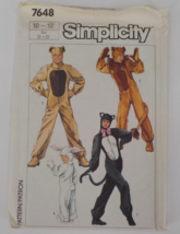 Simplicity Costumes Pattern #7648 Adults Kids Animal Cat Bear Uncut Print 1986 - £6.95 GBP