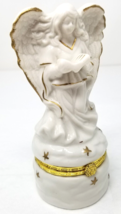 Singing Angel Figurine with Storage Box Gold Rimmed Ceramic 1990 Medium - £11.16 GBP