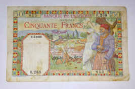 Algeria 1940 French 50 Francs Banknote Banque de L'Algerie - $29.99