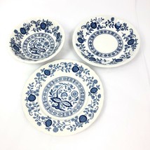 3 Enoch Wedgwood Turnstall  Blue Heritage Onion 2 Plates 1 Fruit Bowl Vi... - $24.11