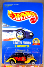 1993 Hot Wheels Limited Edition Malt-O-Meal 3-WINDOW &#39;34 Black/Yellow w/BW Spoke - £9.78 GBP