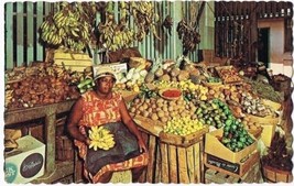 Caribbean Postcard Tropical Fruits Vegetables Native Market - $2.16