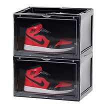 2Pcs Stackable Magnetic Shoe Box Clear Plastic Sneaker Storage Organizer - Black - £43.15 GBP