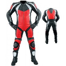 Men Black Red White Motorcycle Real Leather Pant Suit With Safety Pad Speed Hump - £234.95 GBP
