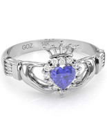 Claddagh Tanzanite Diamond Ring In Solid 14k White Gold - $949.48 CAD
